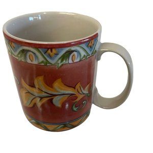 Coventry‎ Coffee Mug Cup Acanthus Print Red Glass Genuine Stoneware Indonesia